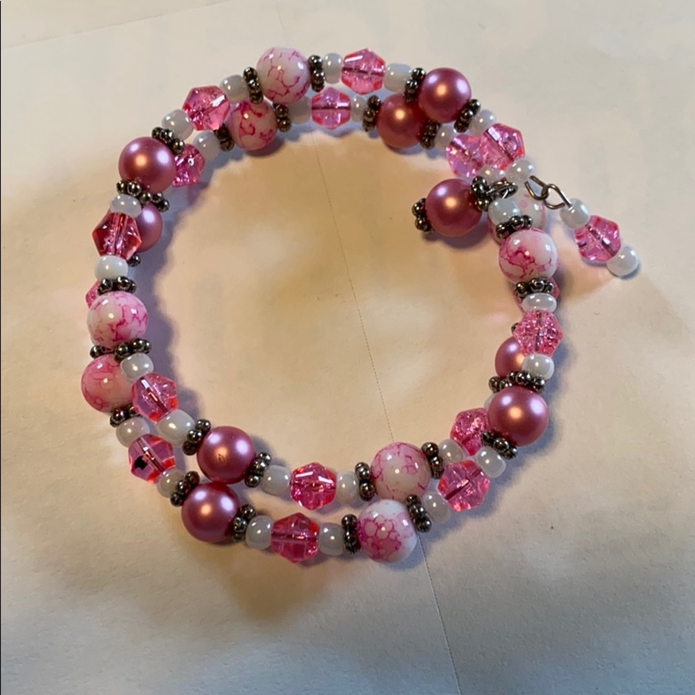 Handmade pink bead bracelet